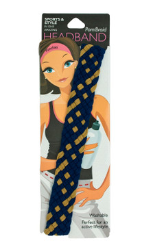 Wide PomBraid Headband - Navy/Old Gold