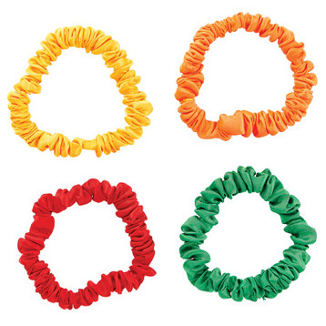 Satin Hair Tie Pack -  Red/Orange/Yellow/Green