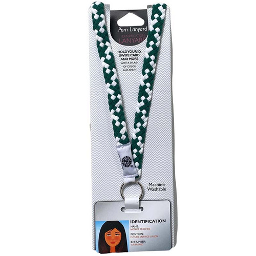 Pom Lanyard - Bottle Green/White