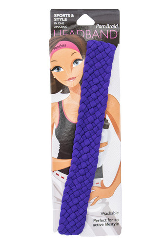 Wide PomBraid Headband - Solid Shiny Purple