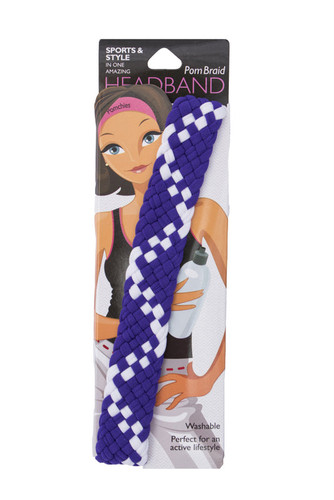 Wide PomBraid Headband - Purple/White