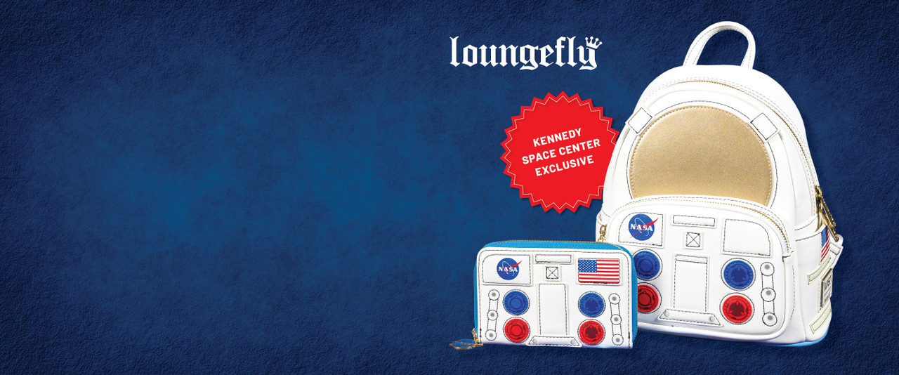 Loungefly NASA Mini Spacesuit Bag & Wallet on Blue Background