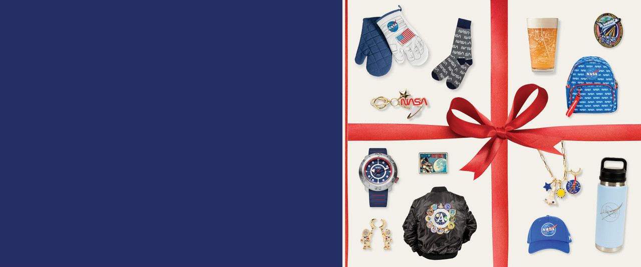 Kennedy Space Center Products Wrapped Up With A Bow To Look Like A Present