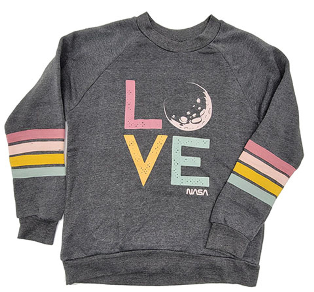 Ladies' Moon Love Stripped Crew Sweat Shirt - Charcoal