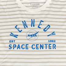 Lusso Women's Kennedy Space Center NASA Meatball Striped Tee Cloud Gray Close Up