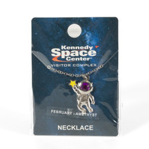 3D Astronaut Birthstone Necklace February Packaging Plastic