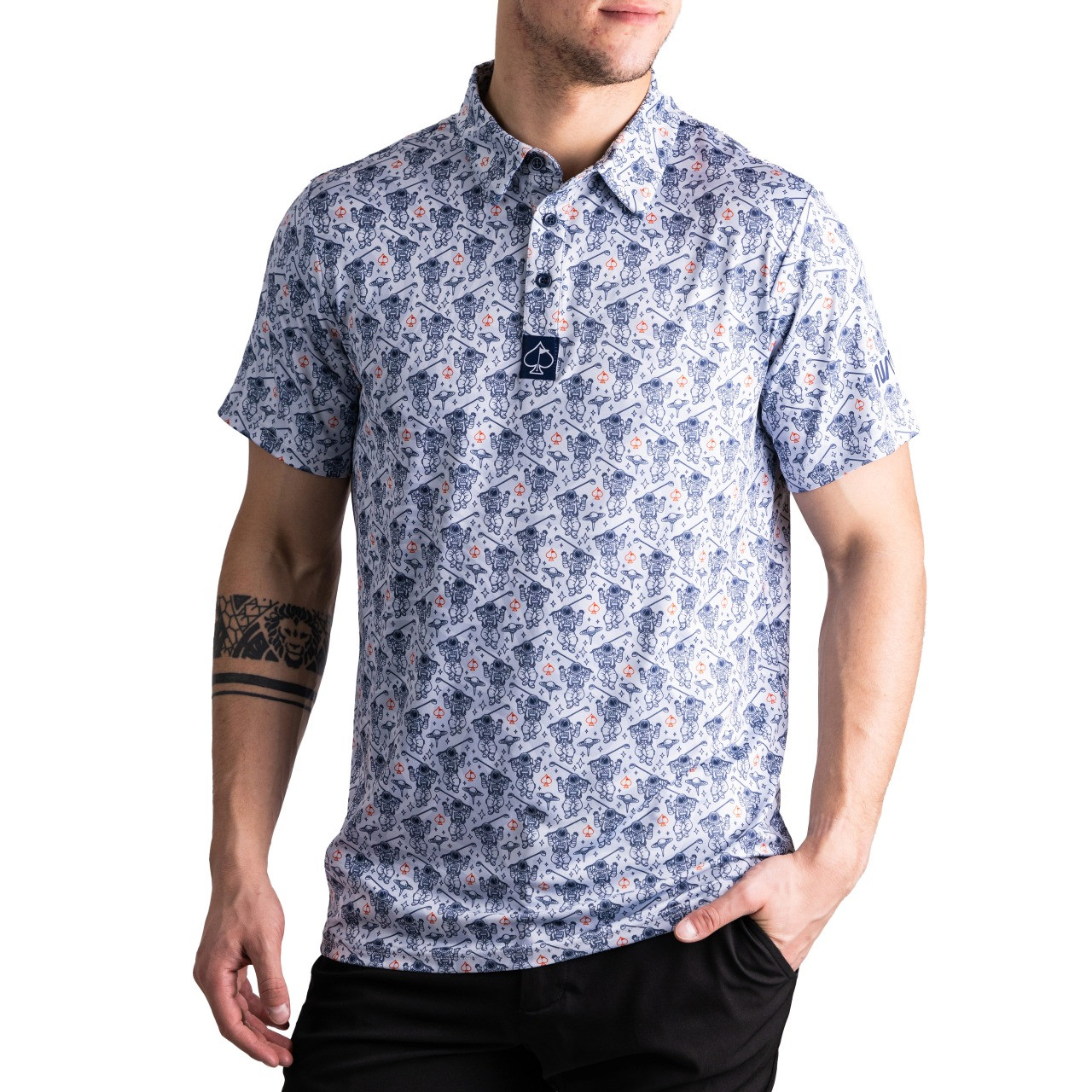 Pins & Aces NASA Space Walk Polo Grey