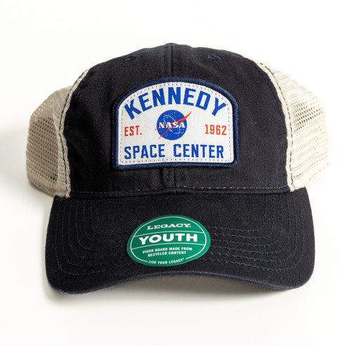 Youth Kennedy Space Center NASA Meatball Patch Trucker Hat Navy Front Youth Kennedy Space Center NASA Meatball Patch Trucker Hat Navy Front