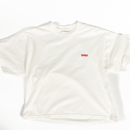 Women's NASA Worm Micro Embroidered Boxy Cropped Tee White