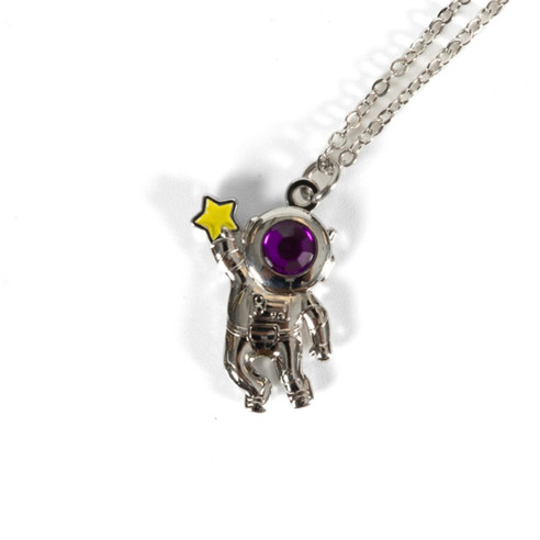 3D Astronaut Birthstone Necklace February 3D Astronaut Birthstone Necklace February