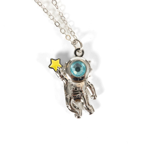 3D Astronaut Birthstone Necklace March