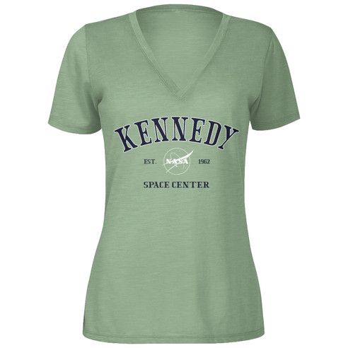 Women's Kennedy Space Center NASA Meatball V-Neck Tee Matcha
