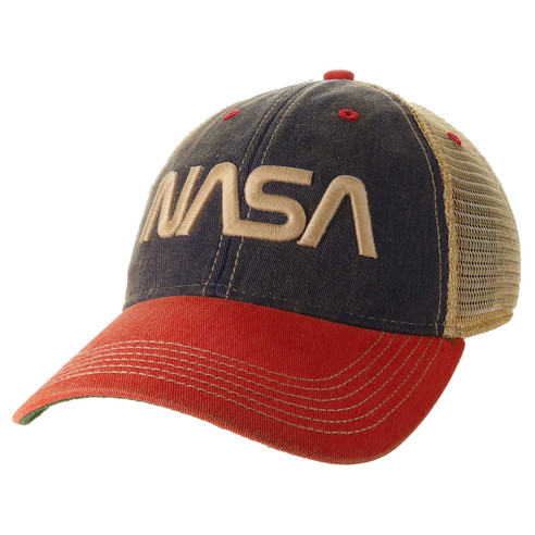 NASA Worm Trucker Hat Navy & Scarlet
