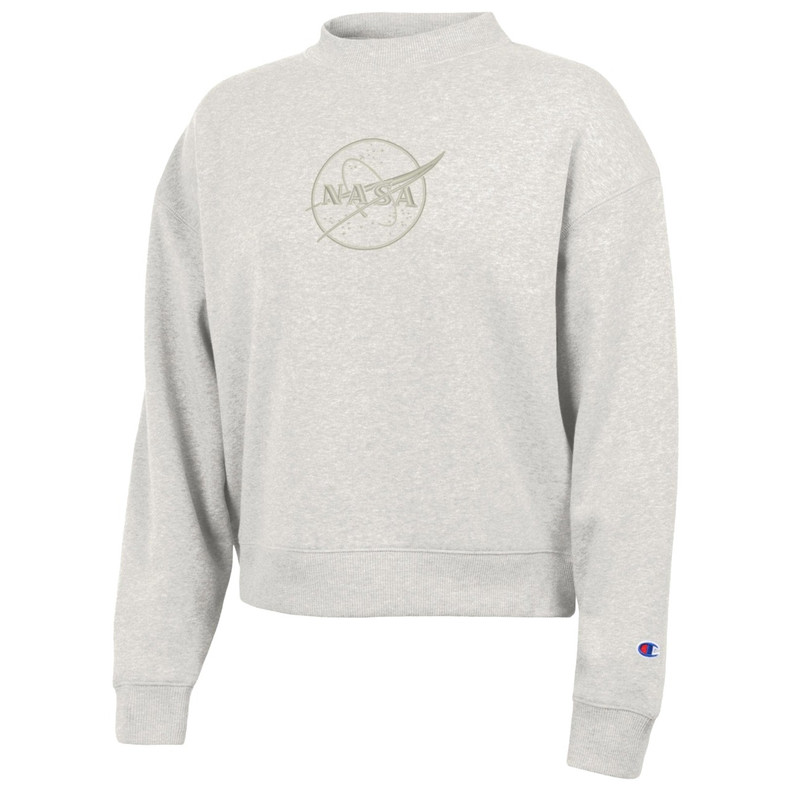 Champion Women's NASA Meatball Triumph Embroidered Crew Sweatshirt Pebblestone
