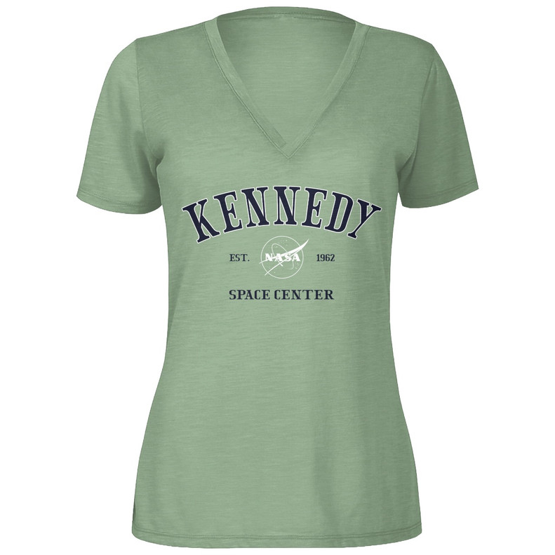 Women's Kennedy Space Center NASA Meatball V-Neck Tee Matcha