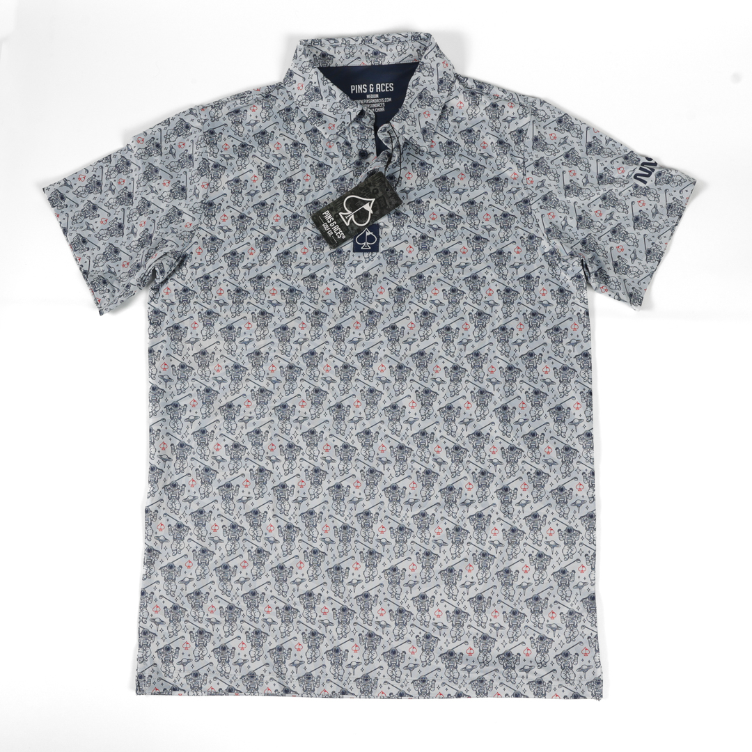 Pins & Aces NASA Space Walk Polo Grey
