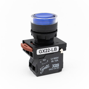 Galt Electric, X22 Series, Lighted Push Button, 22MM, UL, LED, 100-120V AC/DC, Blue, 1 NO Contact, GX22-LB-BE (GX22-LB-BE)