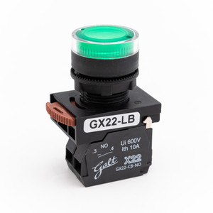 Galt Electric, X22 Series, Lighted Push Button, 22MM, UL, LED, 100-120V AC/DC, Green, 1 NO Contact, GX22-LB-GE (GX22-LB-GE) Galt Electric, X22 Series, Lighted Push Button, 22MM, UL, LED, 100-120V AC/DC, Green, 1 NO Contact, GX22-LB-GE (GX22-LB-GE)