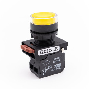 Galt Electric X22 Series, Lighted Push Button, 22MM, UL, LED, 24V AC/DC, Yellow, 1 NO Contact (GX22-LB-YA)