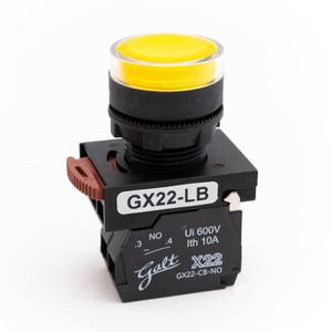 Galt Electric, X22 Series, Lighted Push Button, 22MM, UL, LED, 100-120V AC/DC, Yellow, 1 NO Contact, GX22-LB-YE (GX22-LB-YE)