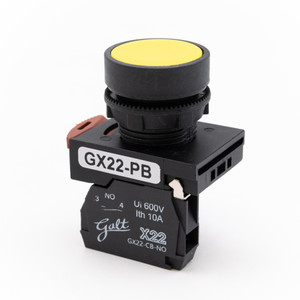 Galt Electric, X22 Series, Push Button, Flush Head 22MM, UL, Yellow, 1 NO Contact, GX22-PB-FY (GX22-PB-FY)