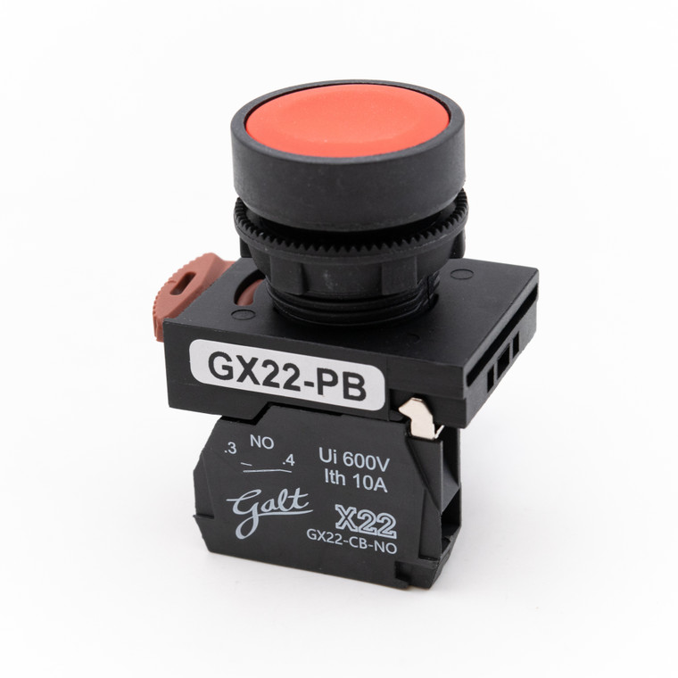 Galt Electric, X22 Series, Push Button, Flush Head 22MM, UL, Red, 1 NO Contact, GX22-PB-FR (GX22-PB-FR)