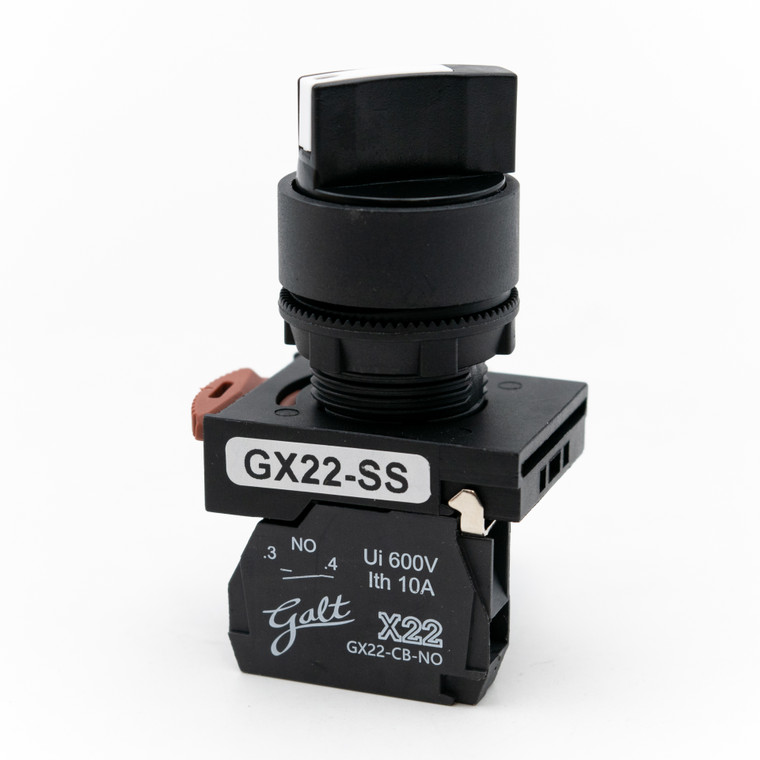 Galt Electric, X22 Series, Selector Switch, 22MM, UL, 2 Position, 1 N/O Contact, GX22-SS-S210BK (GX22-SS-S210BK)