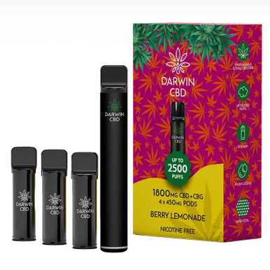Darwin CBD+CBG Prefilled Pod Kit Berry Lemonade 1800mg — buy online at VapeCity UK