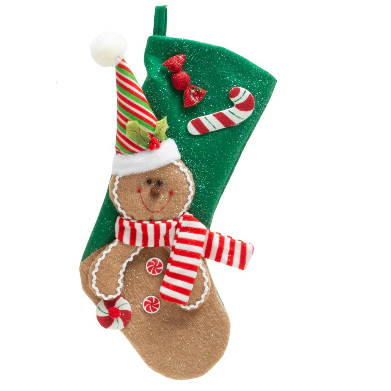Festive Gingerbread Man Christmas Stocking with Red Scarf