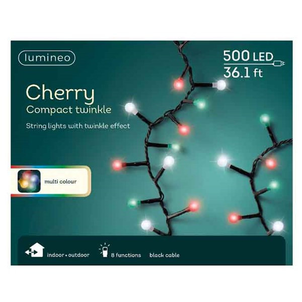 Lumineo 500 LED Multi Color Cherry Compact Twinkle Lights Black