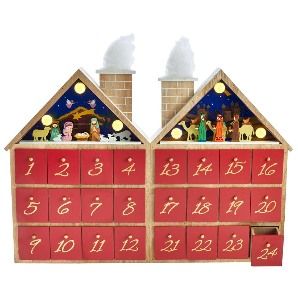 Battery-Operated Wooden LED Nativity Advent Calendar