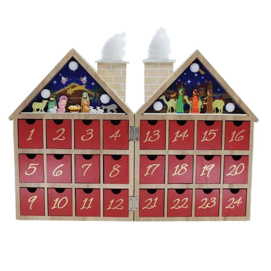 Battery-Operated Wooden LED Nativity Advent Calendar