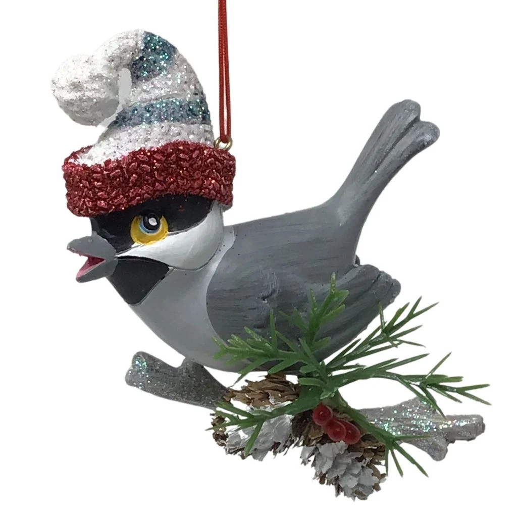 Gingham Holiday Chickadee Ornament