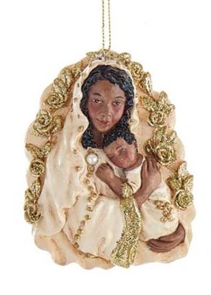 African American Ivory and Gold Holy Mother & Child Ornament