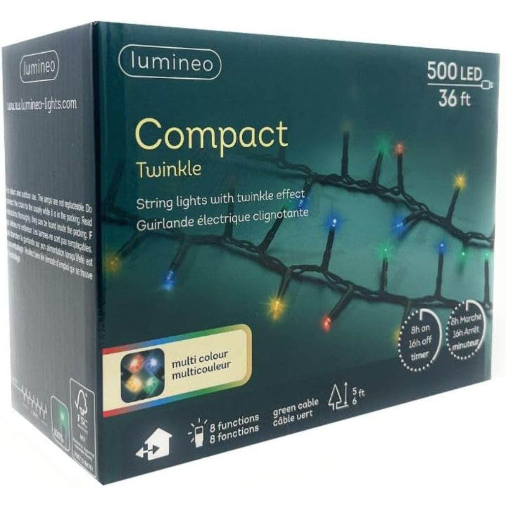 Lumineo Compact 500 LED Multi Color Lights On Green Wire