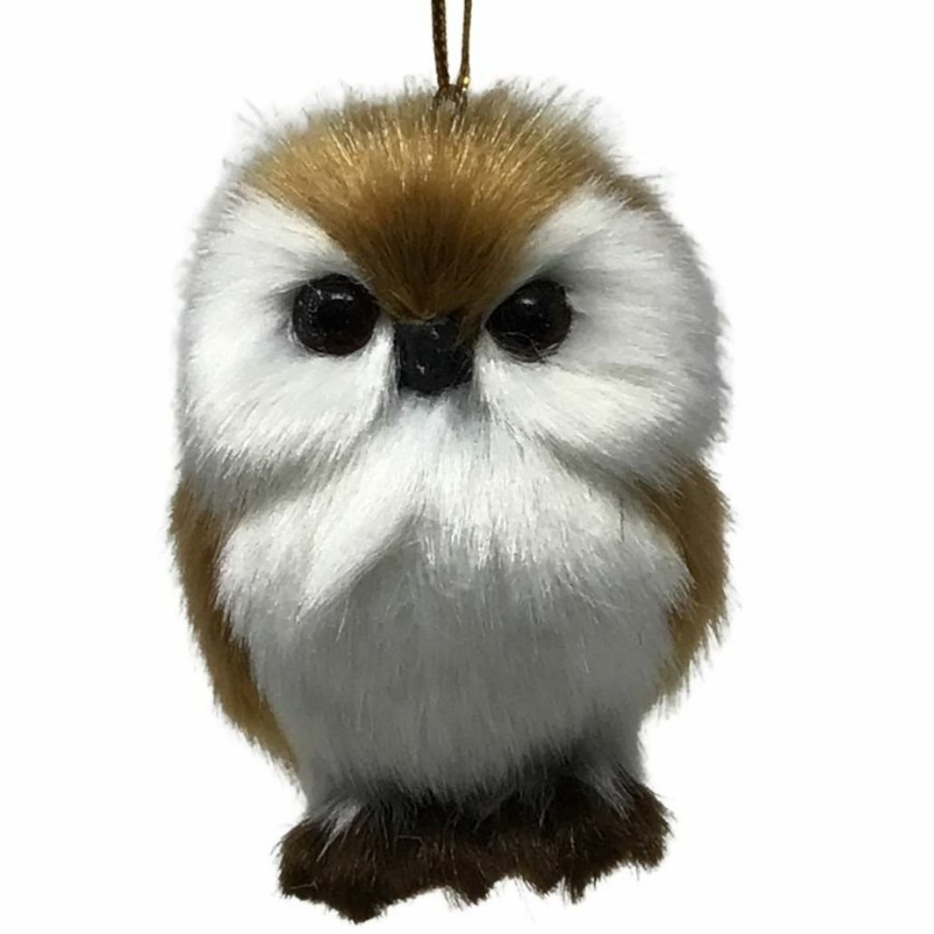 Furry Light Brown Owl Ornament