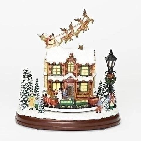MUS 9" LED Santa Over House FIG Rotation