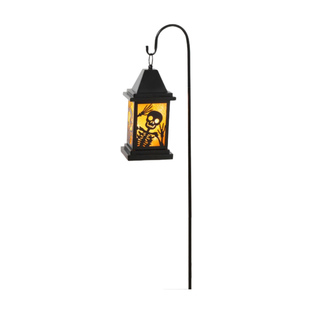 Orange Solar Powered Lantern With Skeleton Yard Theme