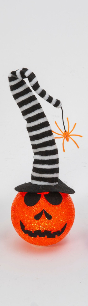 LED Orange Pumpkin Wearing White Striped Hat