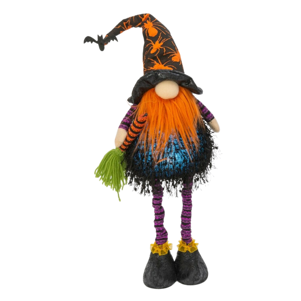 LED Standing Gnome With Orange Beard and Broom
