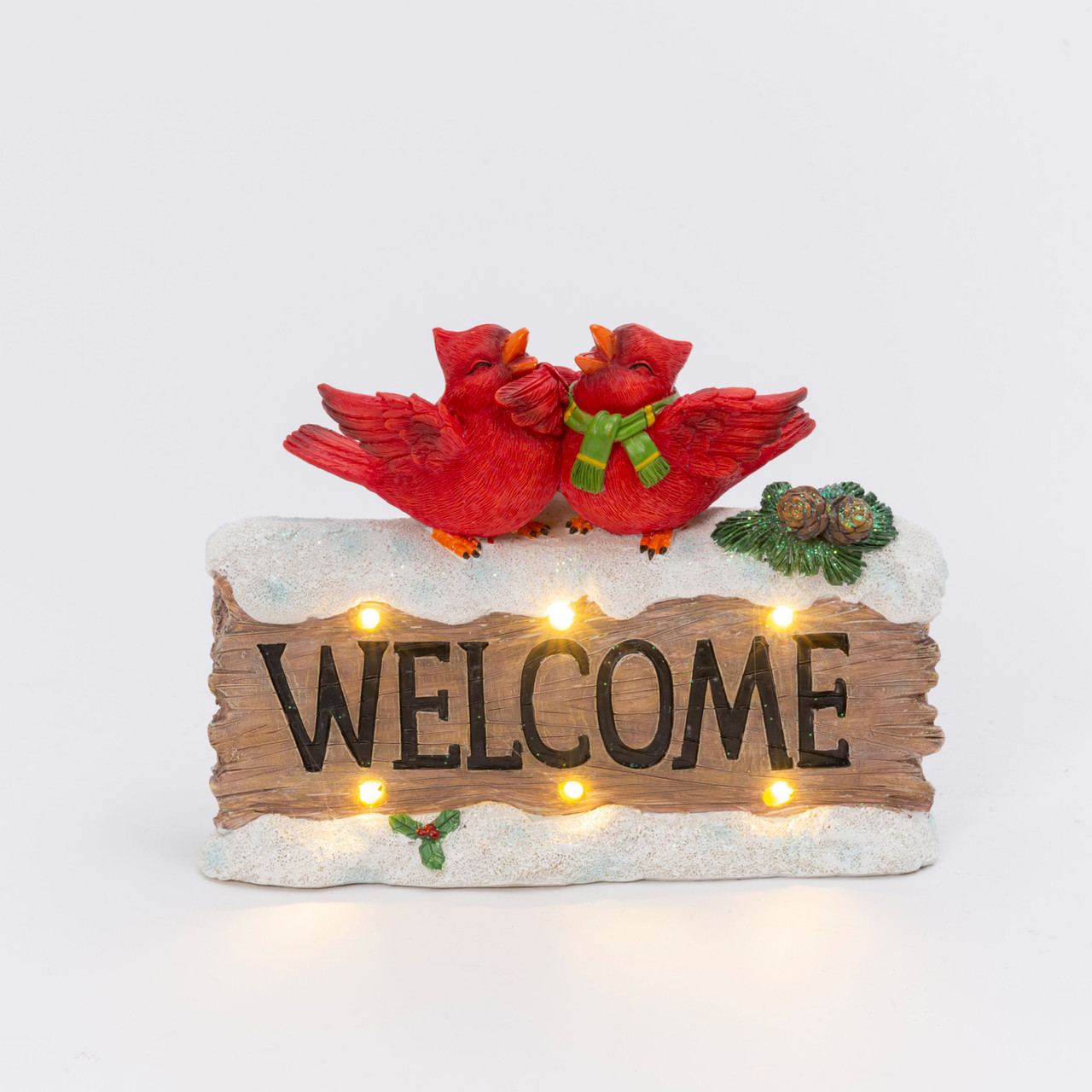 9.25" L Lighted Resin Cardinals with Welcome Sign