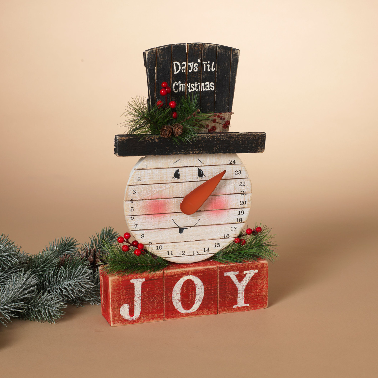 14 Inches Wooden Snowman Countdown to Christmas, Standing Advent Calendar, Indoor Holiday Decoration