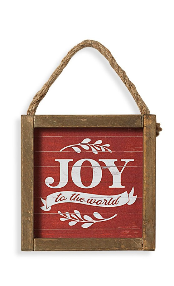 Wooden Red Wall Decor With Insignia "Joy To The World"