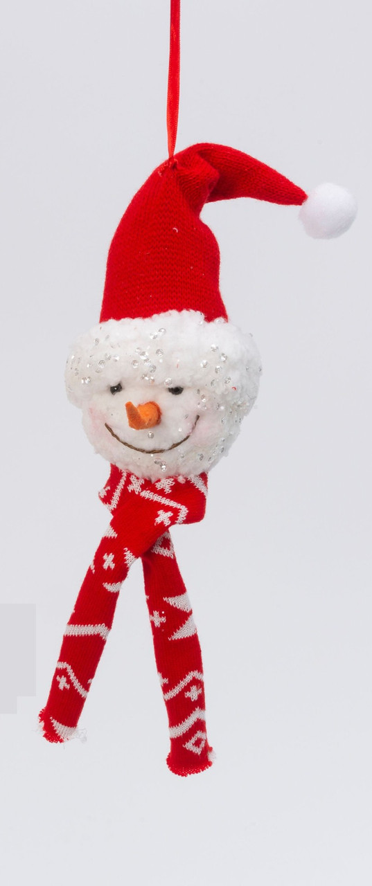 Plush Snowman Wearing Santa Hat Ornament