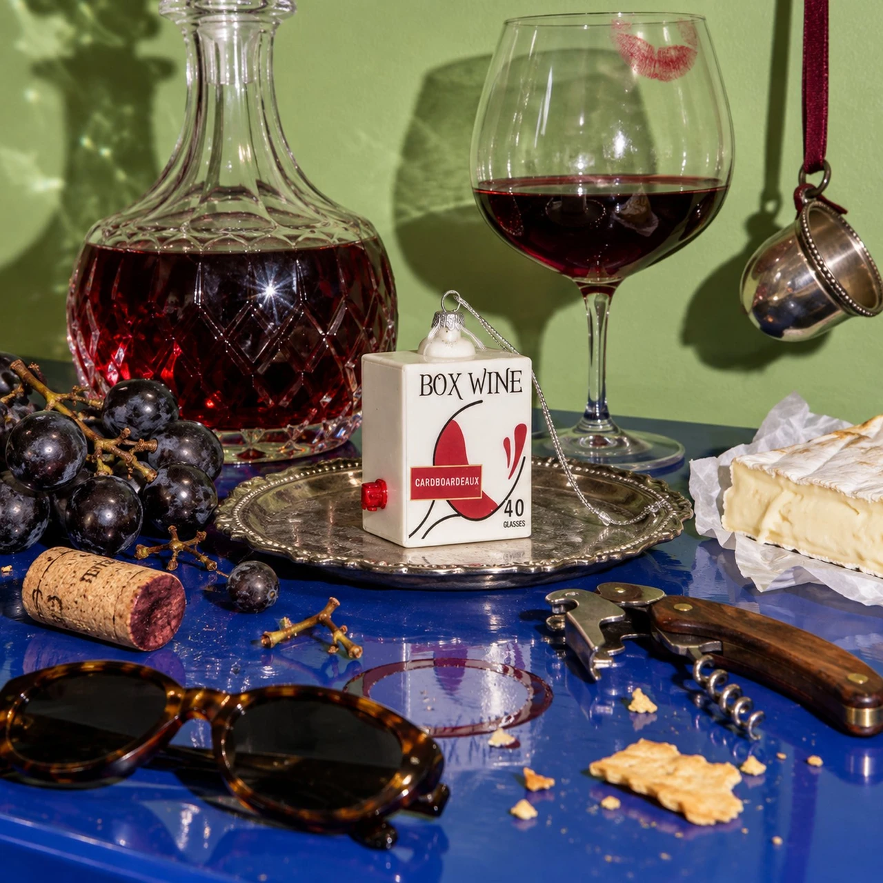 Cody Foster Cardboardeaux Boxed Wine Glass Christmas Ornament, 3 1/2 inches