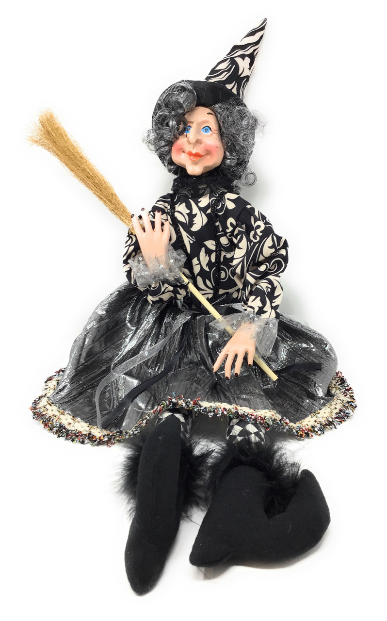 24" Sitting Witch Wearing A Silver Hat
