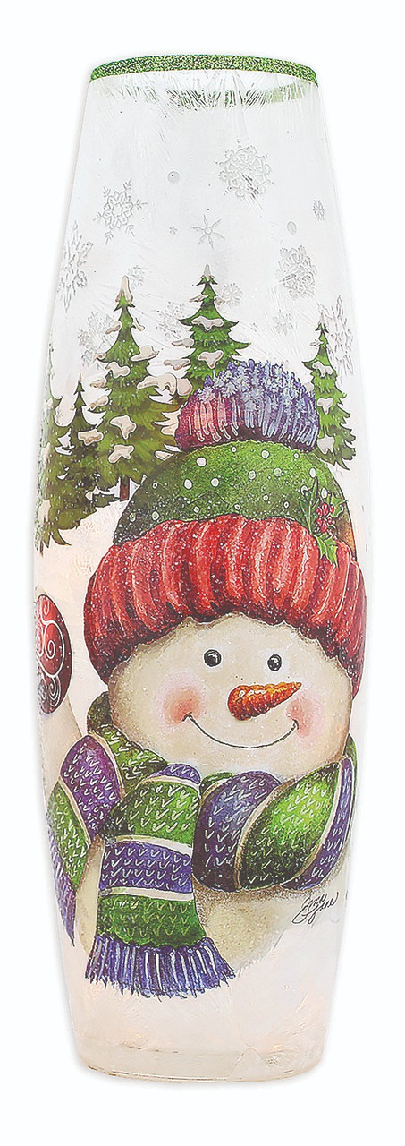 Stony Creek 11.75" Vase Shaped Decorative Light Painted Snowman With Green Hat