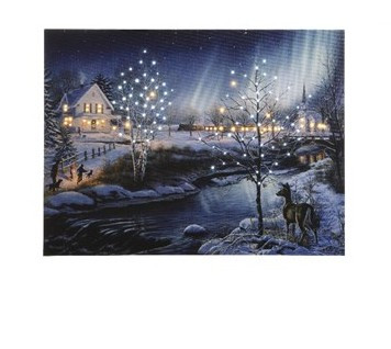 11"W x 15"H LED Winter River Scene Canvas
