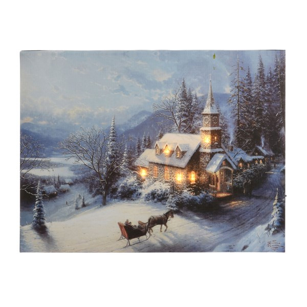 15"W x 23"H LED Winter Church Scene On Canvas