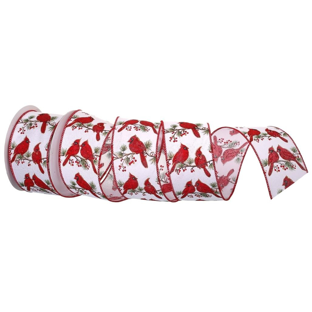 Wrapping Ribbon Adorned with Cardinals 4" x10Y
